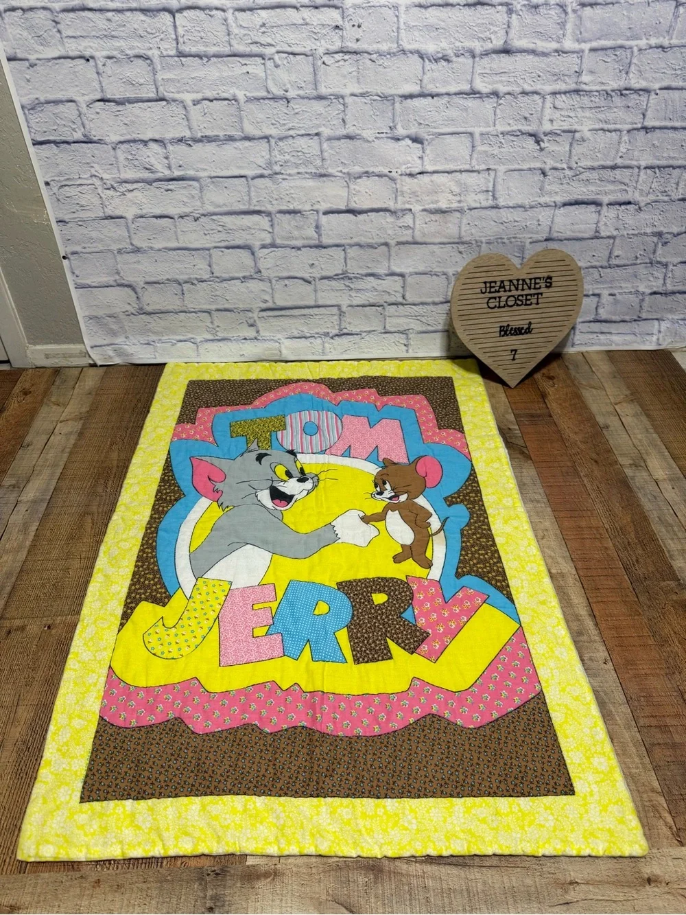 Vintage 1980 Tom & Jerry  Children’s Or Crib Size Quilted Blanket Handmade